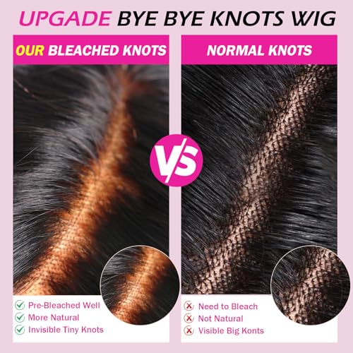 16 Inch Body Wave Human Hair Wig - Bye Bye Knots Glueless Wig with Pre-Cut Swiss Lace & Pre-Bleached Knots - 100% Brazilian Remy Human Hair Side Part Lace Front Wig Natural Color