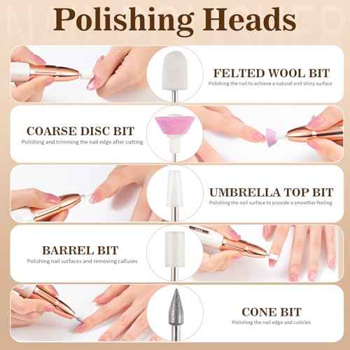 Electric Nail Drill - Cordless Nail Drill with 11 Drill Bits - Electric Nail File for Acrylic Gel Dip Powder Nails, Nail Filer Electric for Manicure Pedicure Polishing Shape (White)