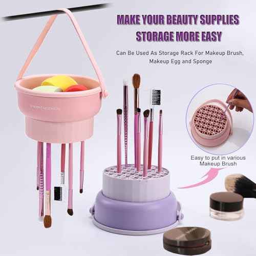 3 in 1 Brush Cleaning Mat with Brush Drying Holder, Silicone Makeup Brush Cleaner Mat Make Up Brush Cleaning Bowl Cosmetic Brush Washing Tool for Makeup Brush, Sponge, Powder Puff (Purple)