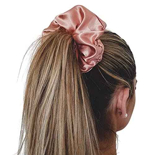 Jumbo Oversized XL Satin Scrunchies for Women Girls, Frizz Prevention, Sleep Hair Holder, Large Elastic Ties Band for Ponytail Bun, Hair Ties for Breakage Prevention (Red)