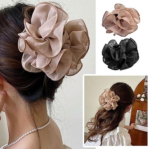 1Pc Black Large Chiffon Claw,Clip Hair Bow Large Size Fabric Ribbon Flower Rose For Women Clamps Accessories Clips,Jaw Claw Hair Clips Hair Accessories