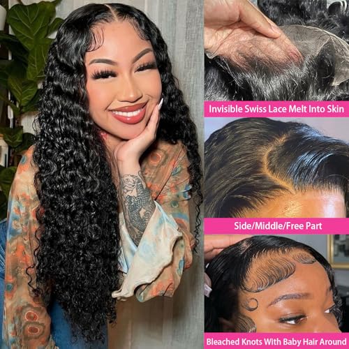 13x4 HD Deep Wave Lace Front Wigs Human Hair Wigs for Women 200% Density Curly Lace Front Wig Human Hair 22 Inch Deep Wave Frontal Wigs for Women Pre Plucked Deep Wave Wig Natural Hairline