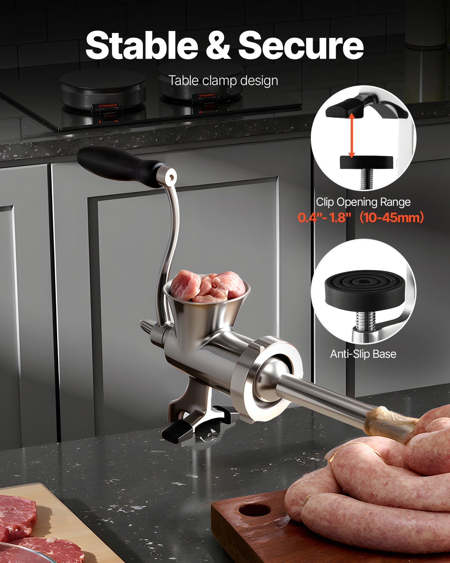 Manual Meat Grinder - 304 Stainless Steel Mincer with Clamp