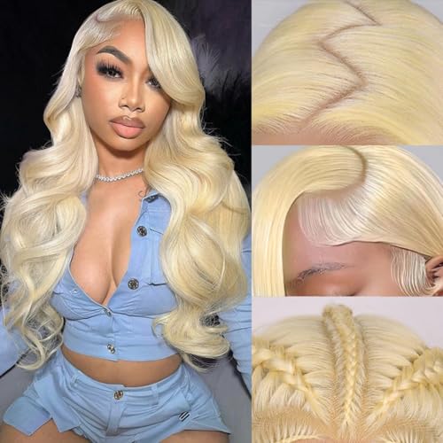 613 13x6 Lace Front Wig Human Hair Blonde Wig Human Hair Body Wave HD Transparent Lace Frontal Wigs Human Hair Pre Plucked for Black Women 180% Density wigs 24 Inch