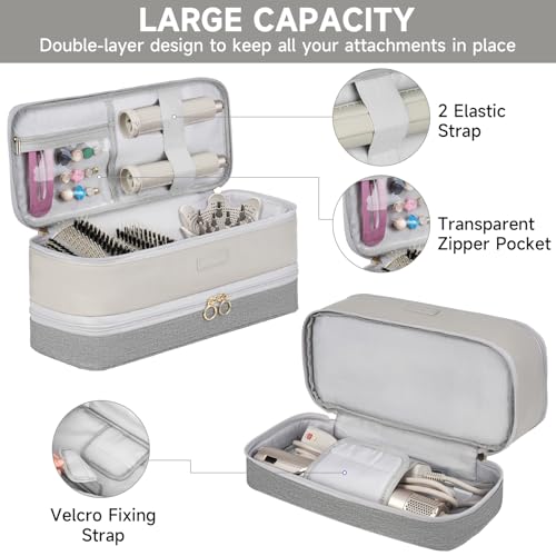 Travel Carrying Case Compatible with Shark Flexstyle/FlexFusion/Hair Dryer,Double-Layer Hair Hot Tools Storage Bag Fits for Dyson Airwrap Styler/Supersonic Hair Dryer and Attachments,Grey-Bag Only