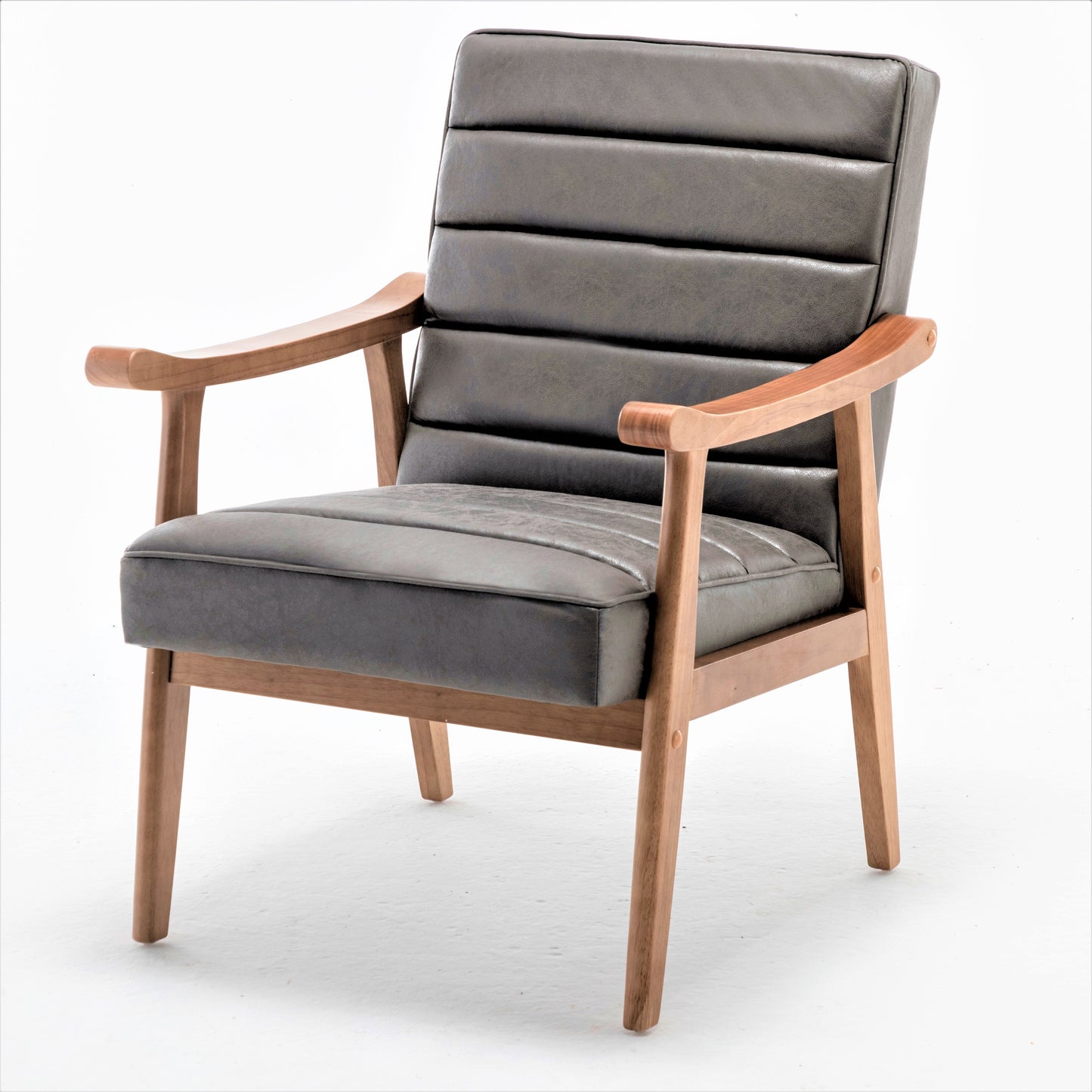 Mid-Century Modern Accent Chair, Solid Wood Frame Leather Look