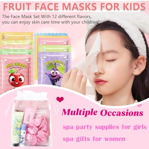 90 PCS Spa Party Supplies for Girls, Include 10 PCS Lip Mask, Eye Mask, Facial Masks, Lip Balm, Hand Cream, Scrunchie, Compressed Towel, Organza Bag, Cards, Spa Birthday Party Supplies for Girls