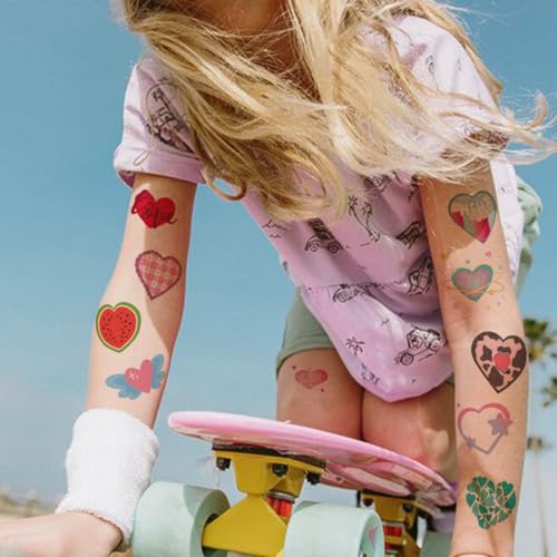 Glitter Heart Temporary Tattoos for Party Decoration - 74 Individually Sheets | Waterproof & Easy Peel | Cute Tattoos Stickers for Girls Women