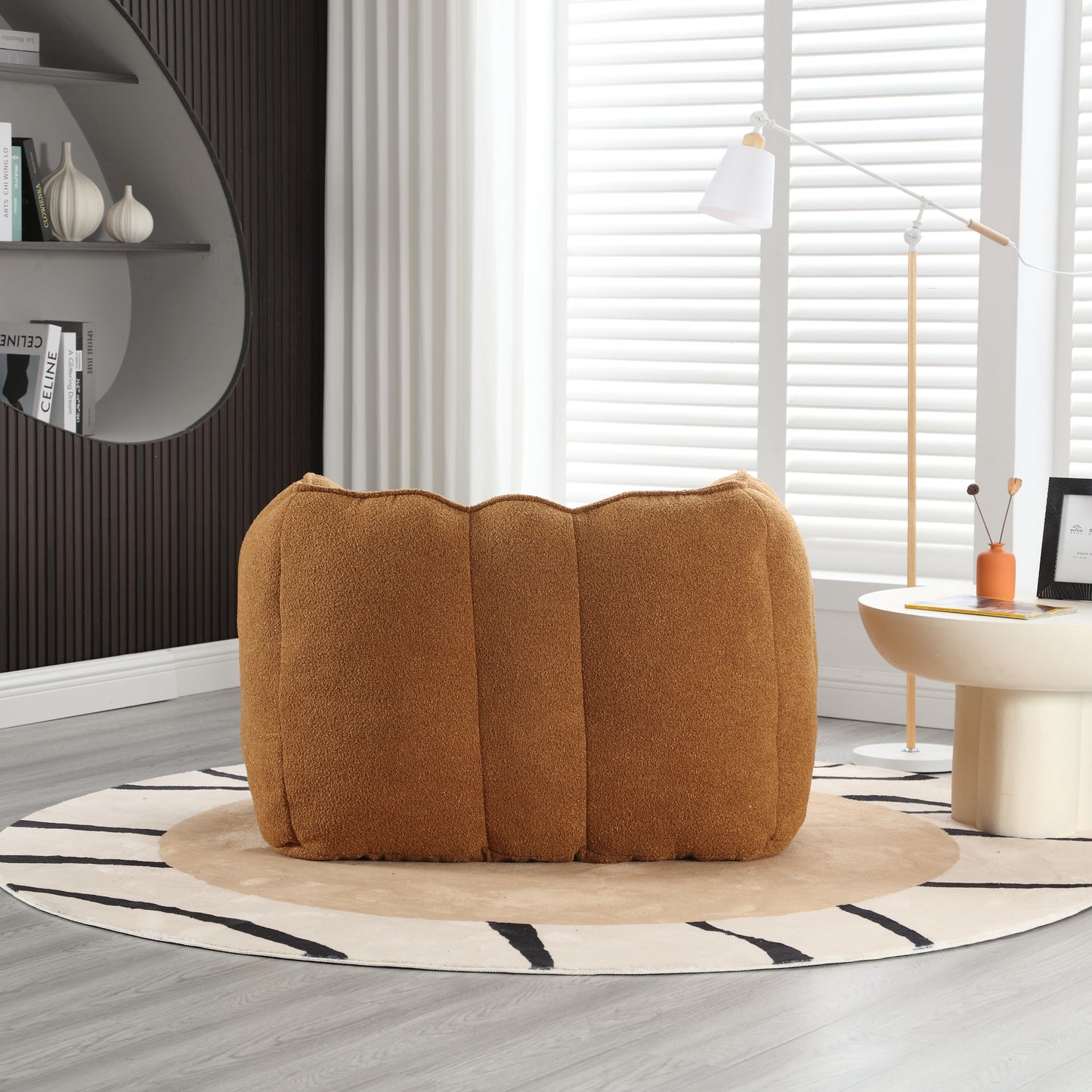 Soft Chenille Bean Bag Chair with Foam Filler - Khaki & Yellow