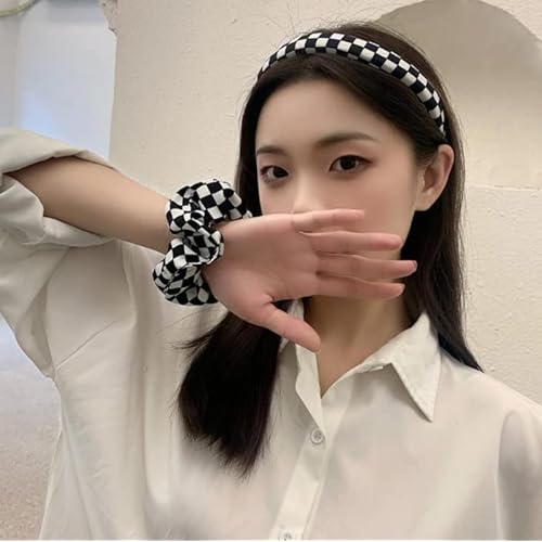Checkerboard Headbands Black and White Headbands Checkered Padded Headband for Women Girls Christmas Party Hair Accessories