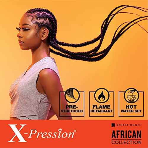 Sensationnel X-pression prestretched braiding hair - 6x braid 58 inch all kanekalon flame retardant synthetic braid for box braids and twists (1B OFFBLACK)