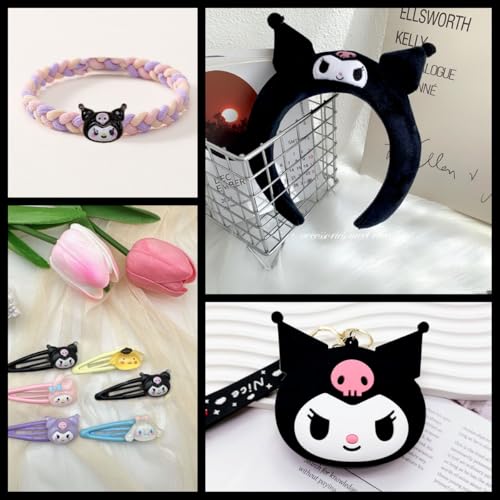 117Pcs Kawaii Cute Stuff Gifts Set Include Headband,Pouch, Hair Band, Hair Ties & Clips, Hairpin, Stickers, Necklace,Bracelet, Keychain(Black)
