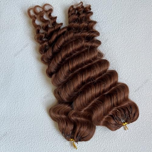 Deep Wave Crochet Human Hair Extensions Brazilian Virgin Feather Human Hair Bundles Pre Separated Braiding Hair Pre Looped for Boho Braids For Black Women Walnut Hair #30 Hair Color 16inch 60g
