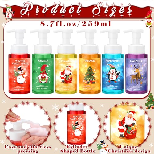 6 Pack Gentle Foaming Hand Soap Skin with Pump Care with Essential Oils Moisturizing Liquid Hand Wash for Kitchen Bathroom Students Teacher Staff Gift 8.75 Fl. oz (6 Colors,Christmas)