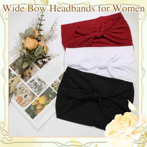 3 Pcs Wide Headbands for Women Boho Rabbit Ears Hair Bands Stretchy Bow Hair Bandana Non Slip Head Scarf Workout Turban Yoga Hair Accessories