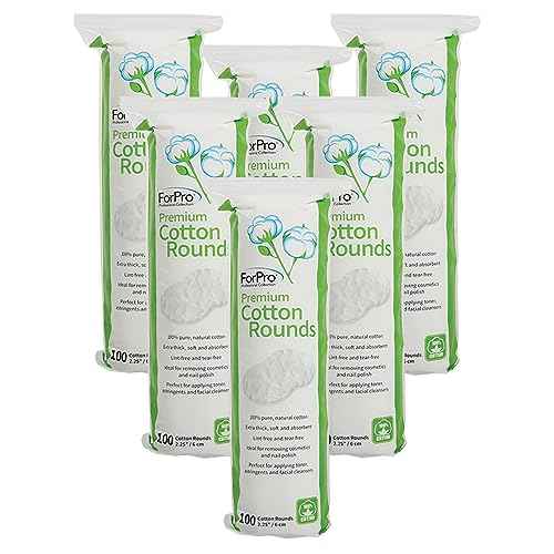 ForPro Professional Collection Premium Cotton Rounds, 100% Cotton, Non-Tearing, Lint-Free, for Cosmetic, Nail, and Personal Use, 2.25", Pack of 6, Counts 600