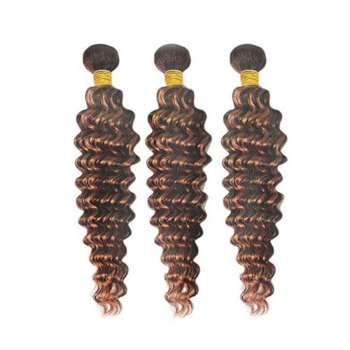 Xddnamei Deep Wave Human Hair Bundles 8 10 12 Inch Brazilian Chocolate Brown Highlight P4/30 12A Raw Unprocessed Brazilian Virgin Quick Weave Hair for Black Women