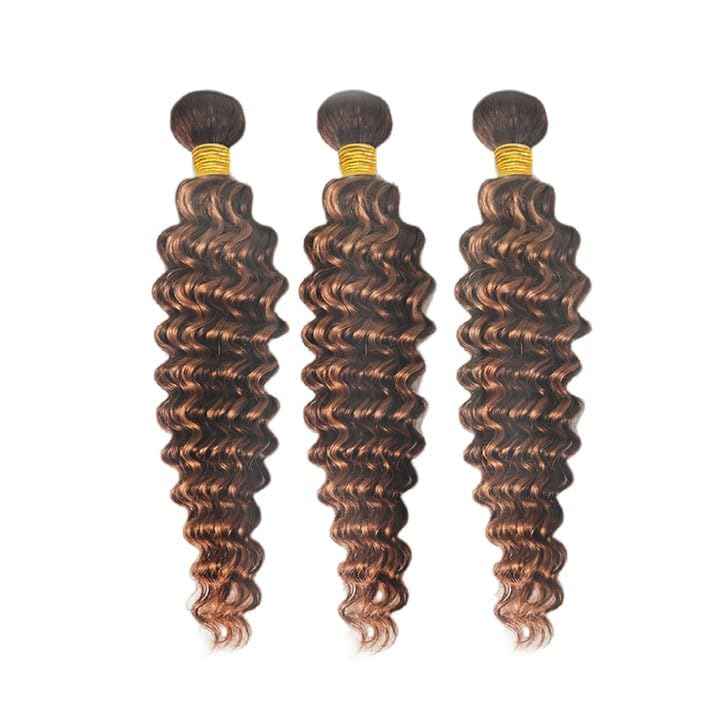 Giginger Bundles Human Hair Deep Wave Human Hair Bundles 22 24 26 Inch Brazilian Chocolate Brown Highlight P4/30 Unprocessed Quick Weave Soft Sewn In Hair Extensions for Black Women