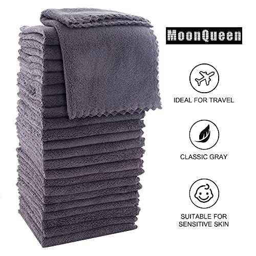 MOONQUEEN Ultra Soft Premium Washcloths Set - 12 x 12 inches - 24 Pack - Quick Drying - Highly Absorbent Coral Velvet Bathroom Wash Clothes - Use as Bath, Spa, Facial, Fingertip Towel (Grey)