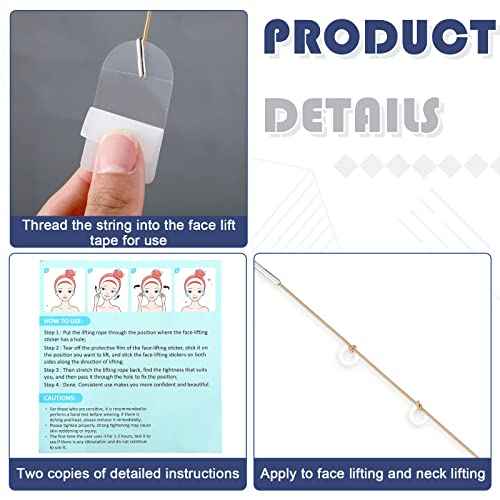 Maitys 204 Pieces Face Lift Tapes with Lifting Rope Sets 180 Pieces Face Tape Invisible Adhesive Patch Quick Band Neck and Eye Patch for Women Ladies Beauty