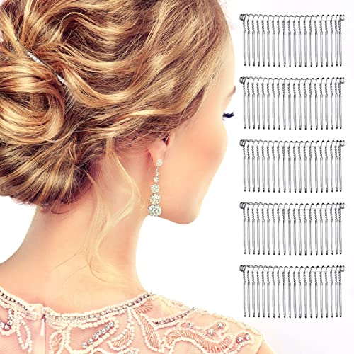 5 Pieces Hair Combs for Women Accessories Metal Bridal Hair Comb 20 Teeth Wedding Veil Comb Decorative for Women Fine Hair(White K)