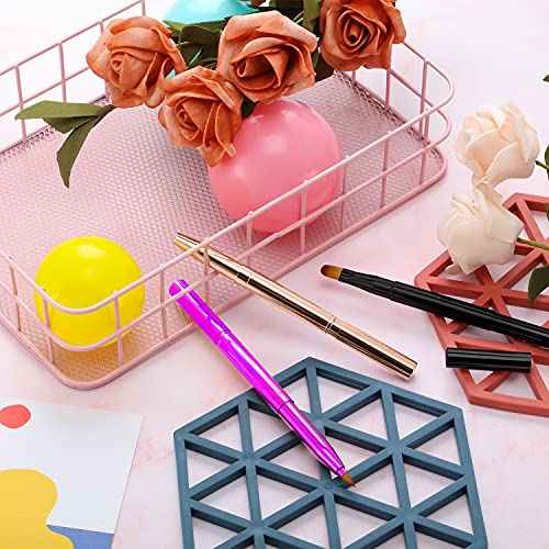 TOODOO 3 Pack Retractable Lip Brush for Lipstick with Cap Dual-ended Liner Foundation Makeup Brush Sets Travel Applicators(Gold, Purple, Bright Pink)