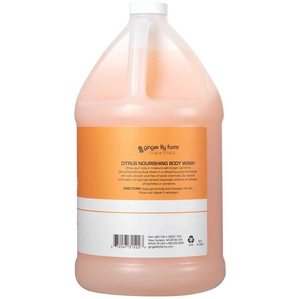 Ginger Lily Farms Club & Fitness Nourishing Body Wash, 100% Vegan & Cruelty-Free, Citrus Scent, 1 Gallon Refill (Pack of 4)