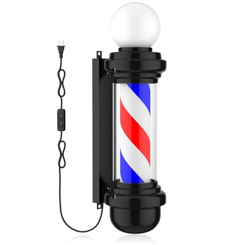 Noverlife 27inch Hair Salon Pole Light, Hairdressing Rotating LED Sign Wall Mounted Red White Blue Stripes Light, Save Energy Barbershop Rotating Open Sign Strips Lamp for Indoor & Outdoor