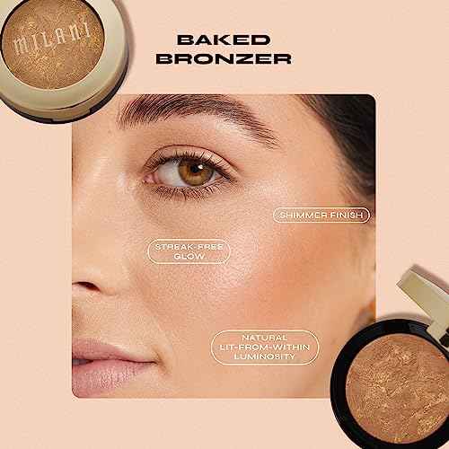 Milani Bronzer Powder - Baked Bronzer Made in Italy, Bronzing Shimmer Highlighter Makeup for Contour -Dolce