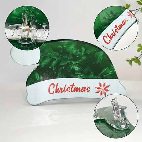 2Pcs Christmas Hair Claw Clips Red Green Santa Hat Hair Clips Medium Size Nonslip Shark Jaw Clips Christmas Acrylic Hair Clip Cute Hair Accessories for Women Xmas Party Hair Supplies
