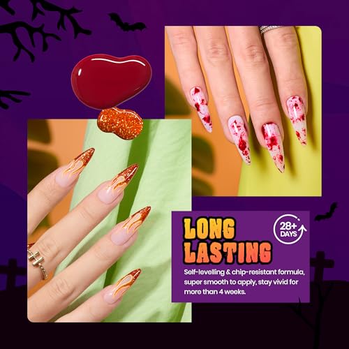 Beetles Halloween Gel Nail Polish Set - Hocus Pocus 6 Colors Gel Polish Kit, Orange Green Purple Black Red Glitter Fall Colors, Soak Off Nail Lamp UV LED Cured Nail Art Design Manicure Gift for Women