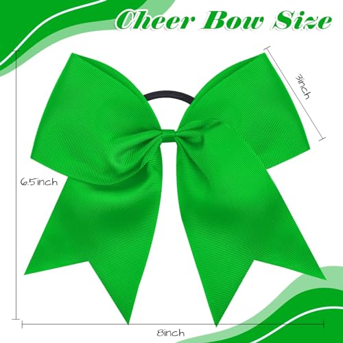 CN 30PCS 8" Large Cheer Bows, Cheerleading Bows Ponytail Holder for Girls, Grosgrain Ribbon Cheer Hair Bows with Elastic Hair Tie for Cheerleader College Sports Softball Competition (Green)