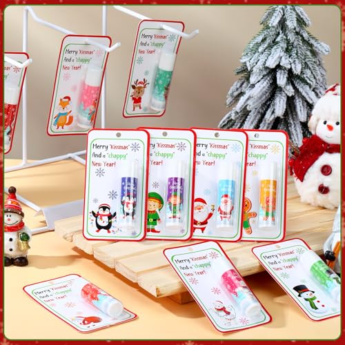 100 Pack Christmas Lip Balms Bulk Christmas Party Gifts Favors Stocking Stuffers Holiday Lip Balms Employee Staff Team Appreciation Gifts Thank You for Teacher Coworkers (Cute)