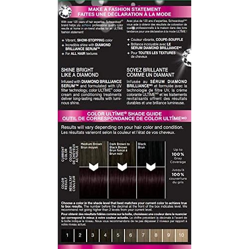 Schwarzkopf Color Ultime 1.3 Black Cherry Hair Dye, Permanent Intense Black with Diamond Brilliance, Fade-Resistant, Covers Grays, All Hair Textures