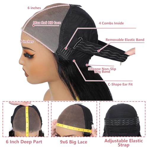 9x6 Glueless Wigs, Pre Plucked & Pre Cut, 180% Density HD Lace Closure, Straight Lace Front, 20" Inch Ready to Wear Wigs