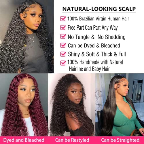 13x4 Lace Front Wigs Human Hair 180% Density Deep Wave Frontal Wigs Human Hair Pre Plucked with Baby Hair Glueless Wigs Human Hair for Black Women, 20 Inch
