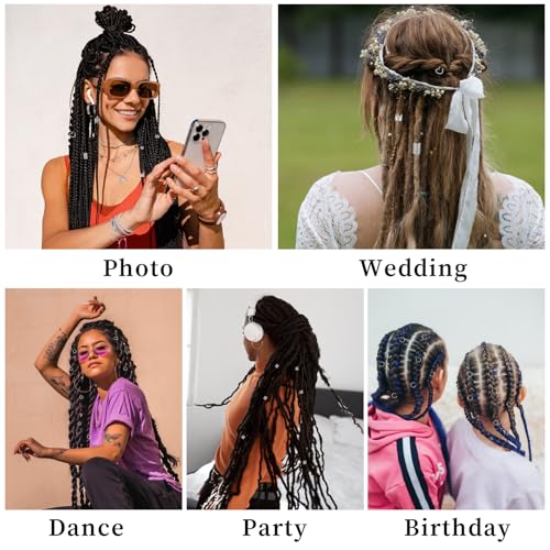 190PCS Silver Hair Jewelry for Braids, Metal Hair Charms Cuffs Rings Clips, Silver Loc Jewelry for Women Men Dreadlock Accessories Decorations