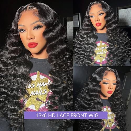 13x6 Lace Front Wigs Human Hair 200 Density Body Wave HD Lace Front Wigs Human Hair Pre Plucked Natural Color Glueless Wigs for Women 22 Inch