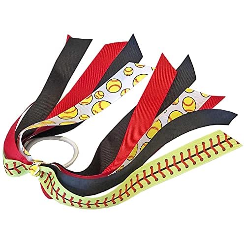 2pc 7" Softball Scrunchies - Softball Ribbon Pony Holder Streamers, Ponytail Holder Teen Girl Hair Accessories