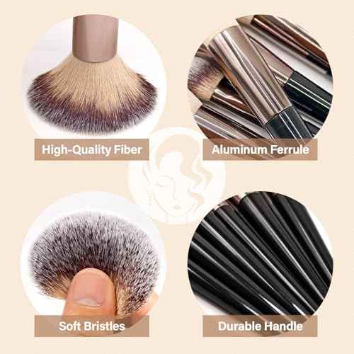 Makeup Brushes Set, Mlemle Professional 25 Pcs Makeup Kit, Include Powder Foundation Concealers Blush Eye shadows 21 Pcs Makeup Brushes and 2 Powder Puff, 2 Makeup Sponge(B02-CreamBlack)