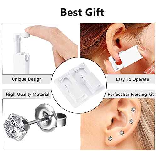 Ear Piercing Kit - 4 Pack Disposable Self Piercing Gun with 5mm Silver Earring Studs