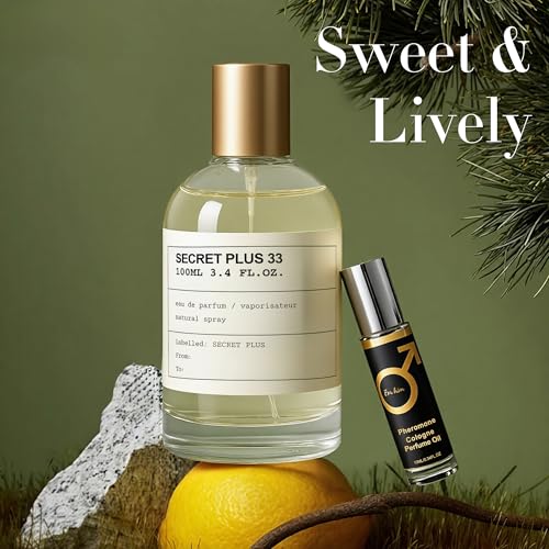 Men's Cologne Set Secret Plus 33 100ml Eau de Toilette & 10ml Pheromone Perfume Oil | Citrus Floral Woody Fragrance | Long Lasting Fresh & Sophisticated Scent for Men Gift