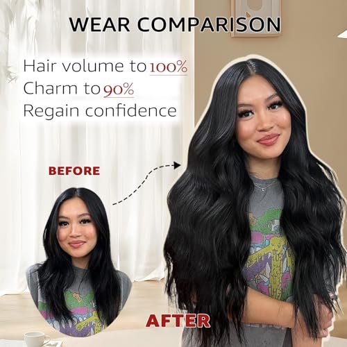Invisible Wire Hair Extensions Real Human Hair, 22 Inch 85g Jet Black Hair Extensions Seamless Fish Line Hair Extensions Natural Look Real Hair Extensions for Women(#1-22inch)