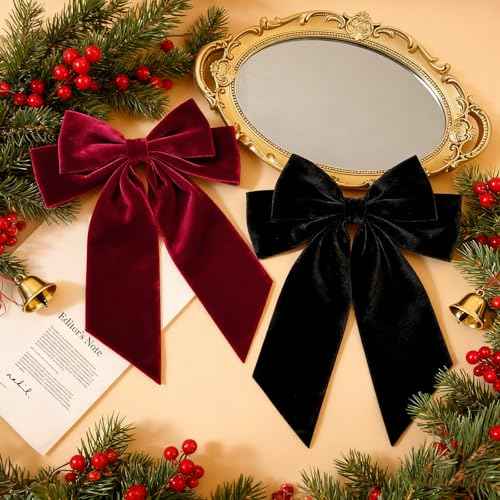 2PCS Velvet Bows Hair Clip Ribbon Black Red Accessories Bow for Women Girls Toddlers Teens Kids