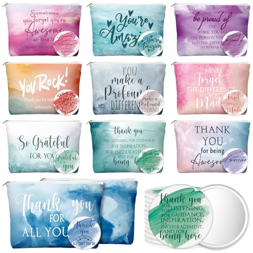 40 Pcs Employee Appreciation Gifts Inspirational Canvas Makeup Bags Compact Mirrors Bulk Cosmetic Bags Portable Mirror Thank You Gifts for Women Christmas Nurse Practitioner (Appreciation)