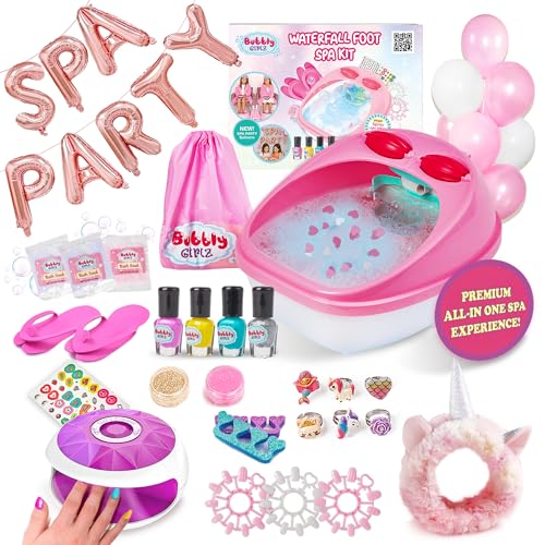 Kids Spa Day Kit for Girls, 42+ Piece Spa Toys with Waterfall Foot Spa, Nail Spa Kit, Pedicure and Manicure Accessories, Perfect Spa Kit for Girls Ages 6 7 8 9 10 11 12, Fun Birthday or Christmas Gift