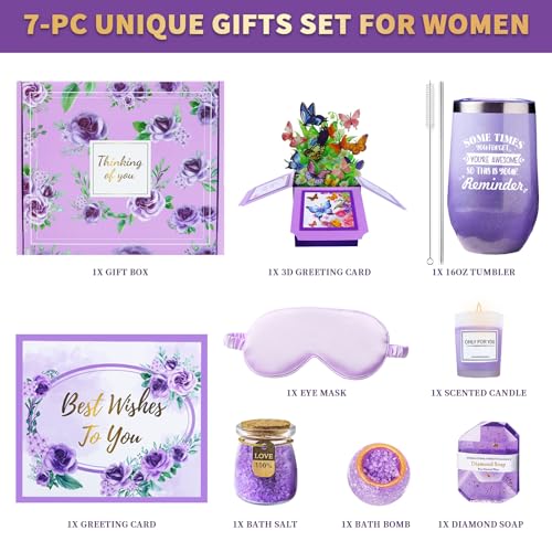 Birthday Gift for Women Spa Gift Set - Unique Get Well Soon Gifts for Women, Relaxing Self Care Package for Her, Christmas Stocking Stuffers Gifts for Mom, Wife, Sister, Friend(Lavender)