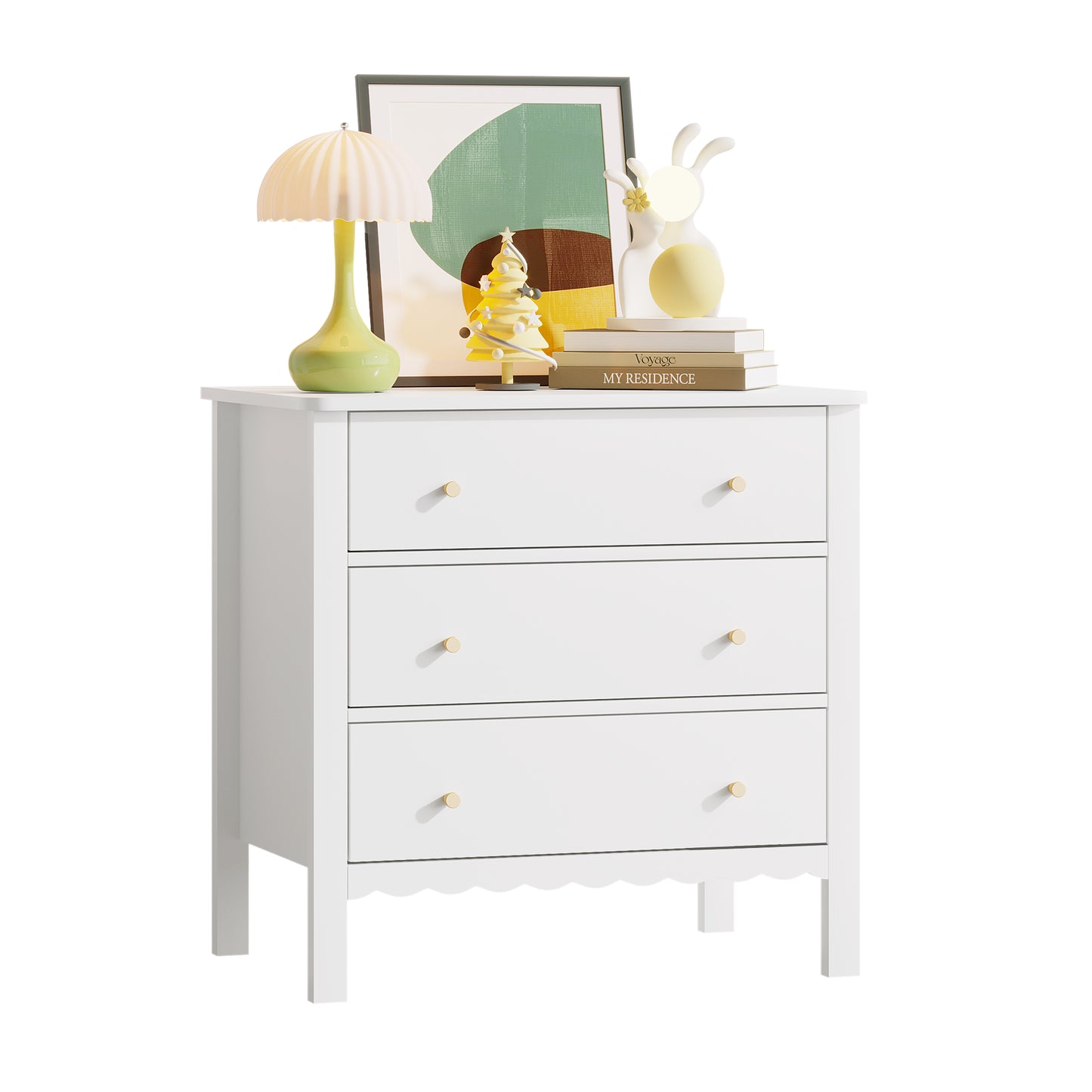 White 3 Drawer Dresser - Modern MDF Storage Cabinet