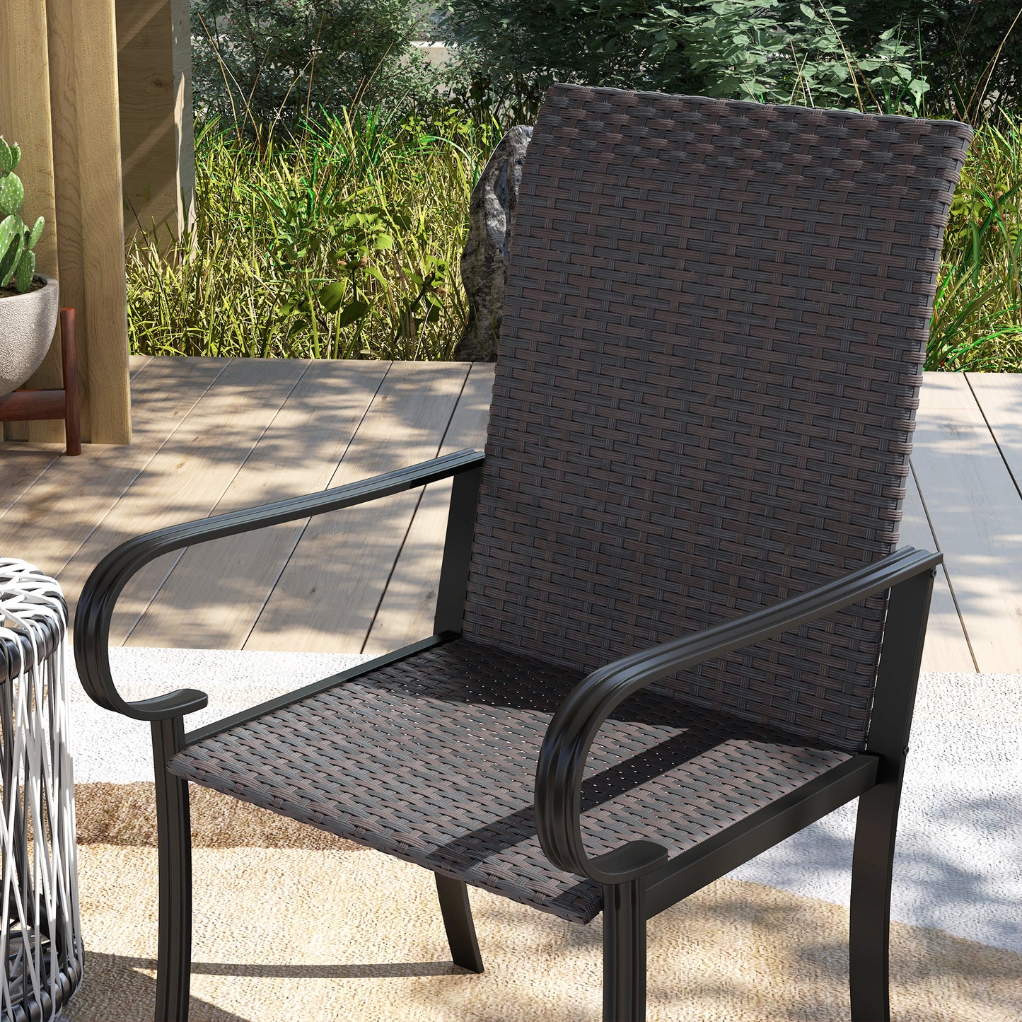 Set of 2 Outdoor Dining Chairs with Armrests - Brown