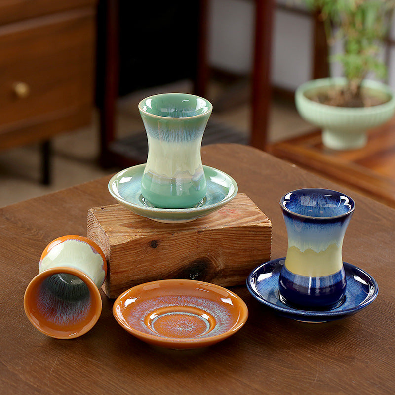 Chinese Ceramic Tapered Handled Tea Cup with Saucer - 125ml